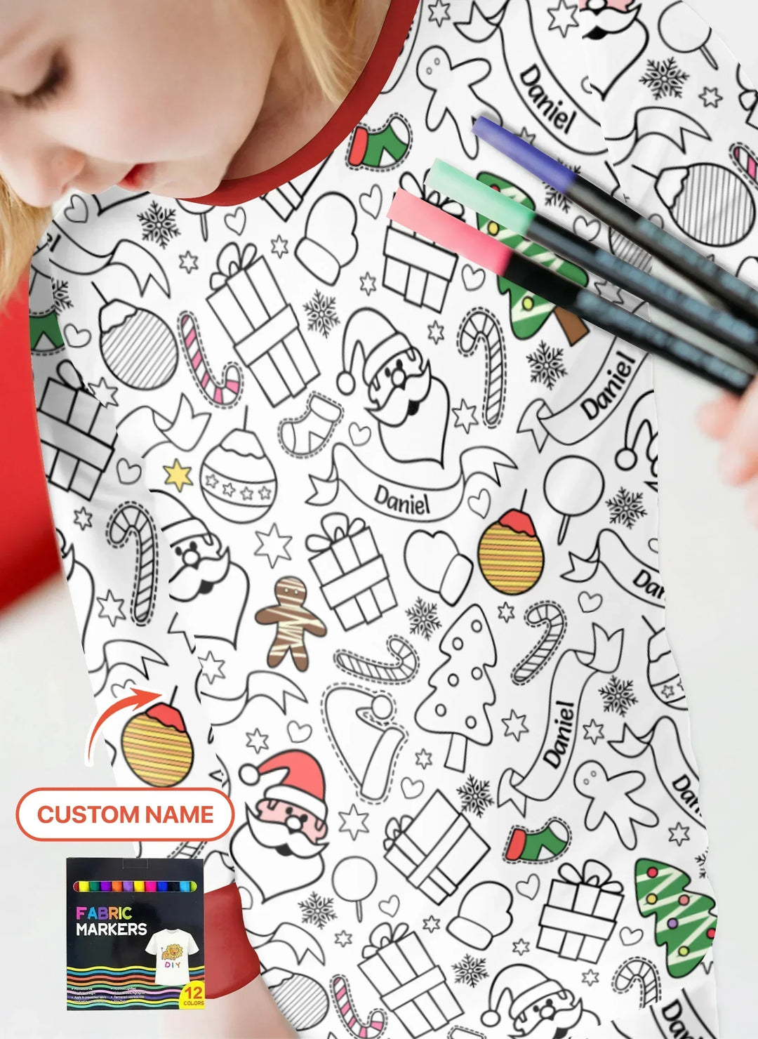 Joyful Doodle Christmas Colorable Bamboo Two Piece Long Sleeve Pajama Set