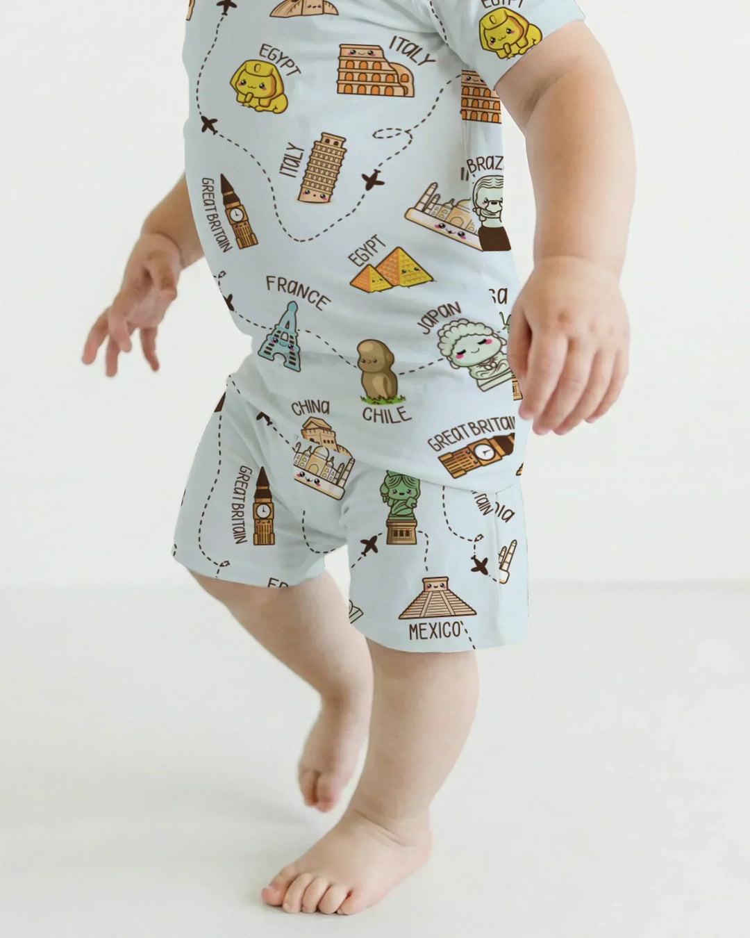 Kawaii World Tour Bamboo Two Piece Short Sleeve Shorts Pajama Set
