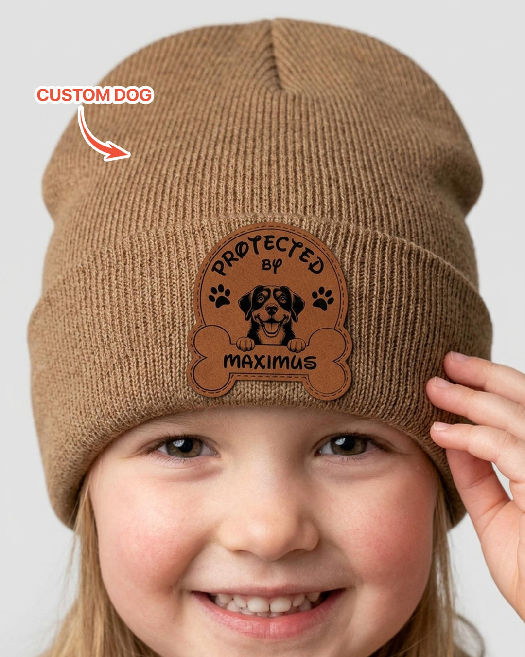 Personalized Protected By Leather Patch Beanie