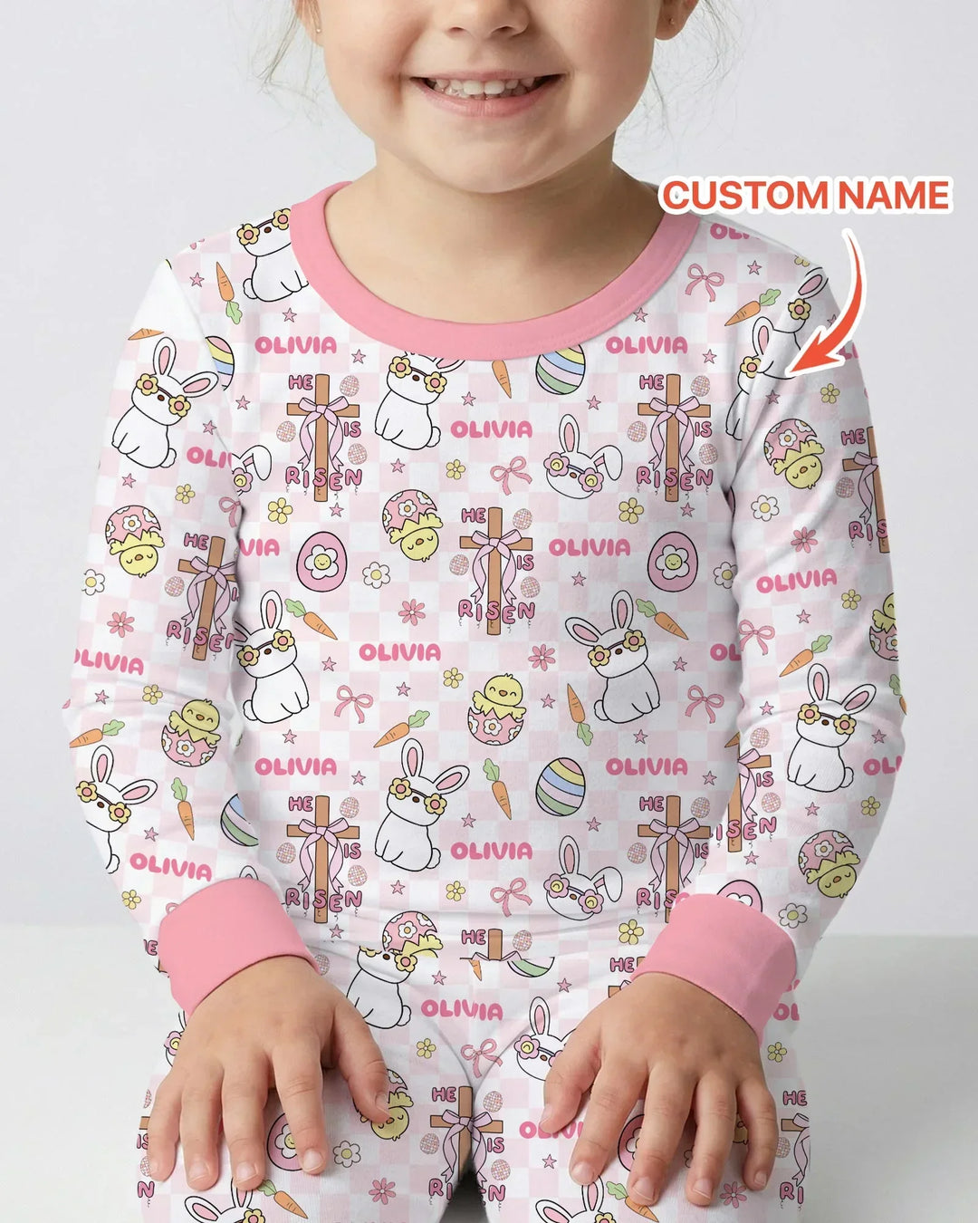 Custom Name Retro Easter Bamboo Two Piece Long Sleeve Pajama Set