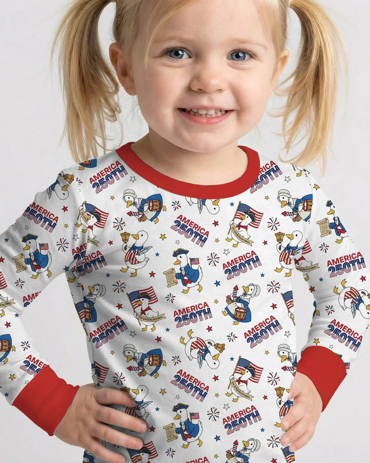 Patriotic Goose Celebrating 250 Years Bamboo Two Piece Long Sleeve Pajama Set