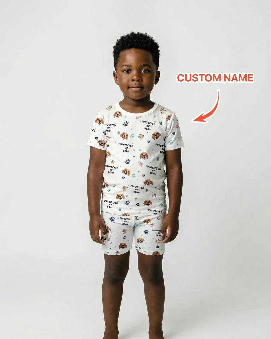 Custom Dogs Photo "Protected By" Bamboo Two Piece Short Sleeve Shorts Pajama Set