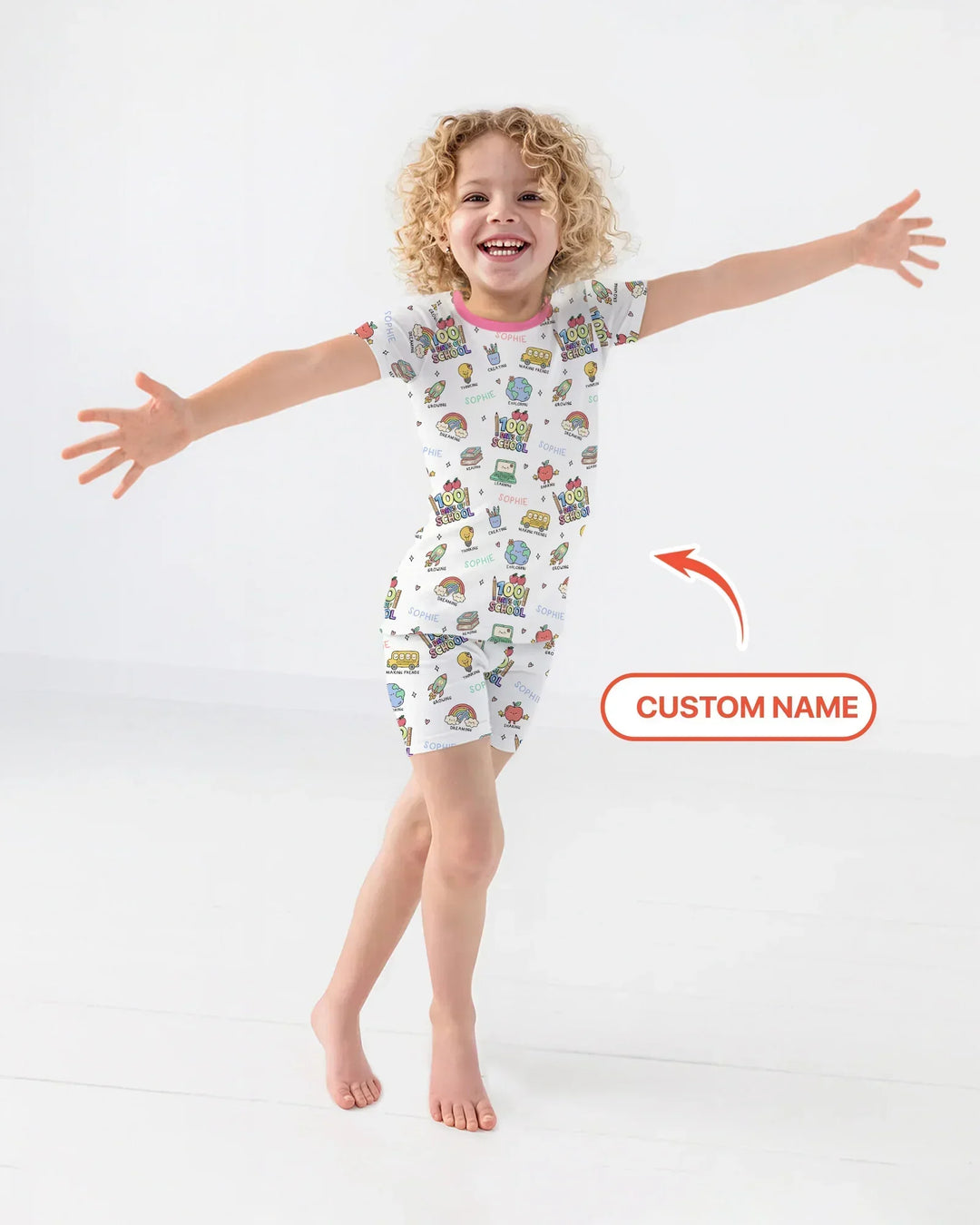 Custom Name Celebration Hundred Days Bamboo Two Piece Short Sleeve Shorts Pajama Set