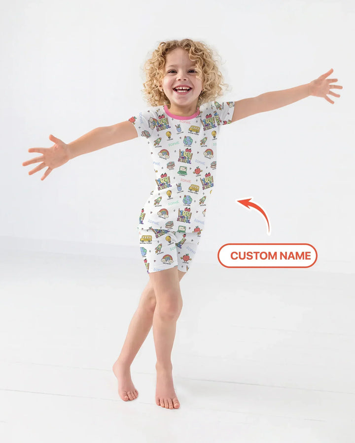 Custom Name Celebration Hundred Days Bamboo Two Piece Short Sleeve Shorts Pajama Set
