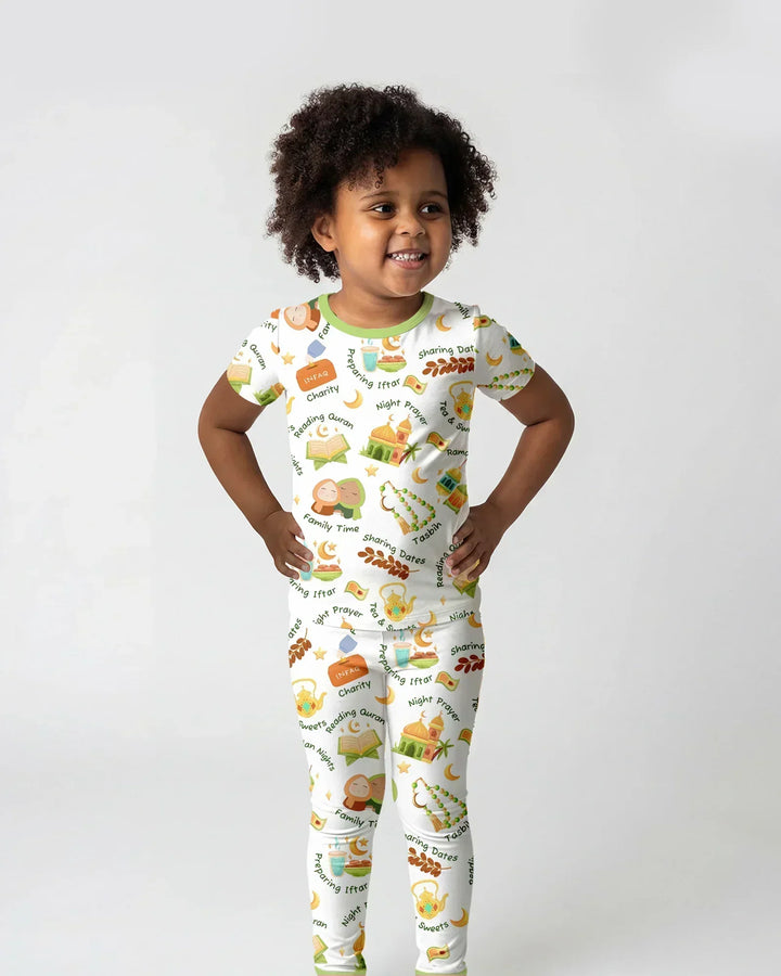 Ramadan Mubarak Matching Family Bamboo Two Piece Short Sleeve Pajama Set