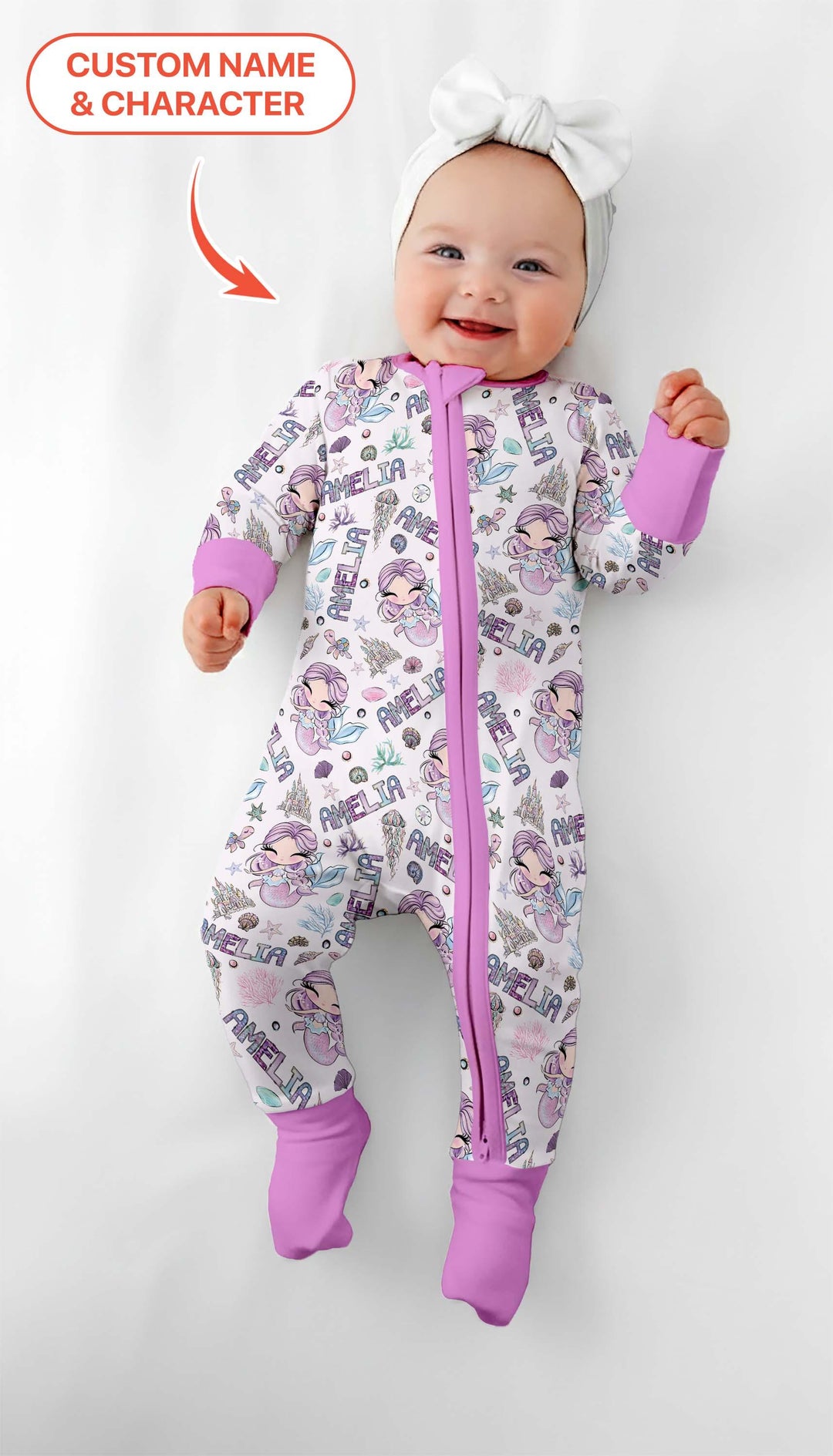 Custom Name Doodle Little Mermaid Bamboo Convertible Zippy
