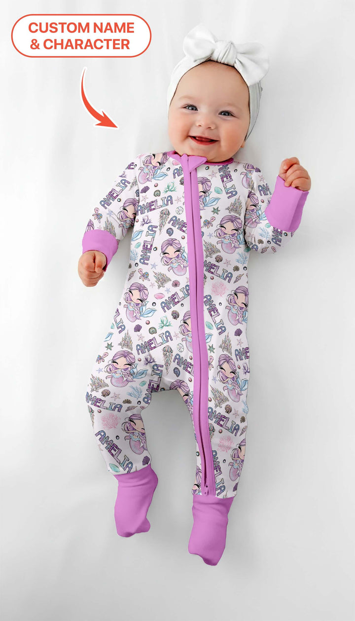 Custom Name Doodle Little Mermaid Bamboo Convertible Zippy