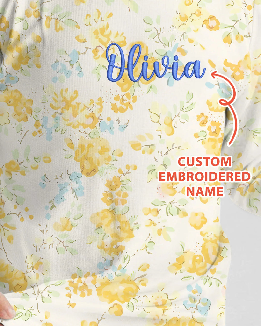 Custom Name Embroidered Floral Bamboo Two Piece Long Sleeve Pajama Set