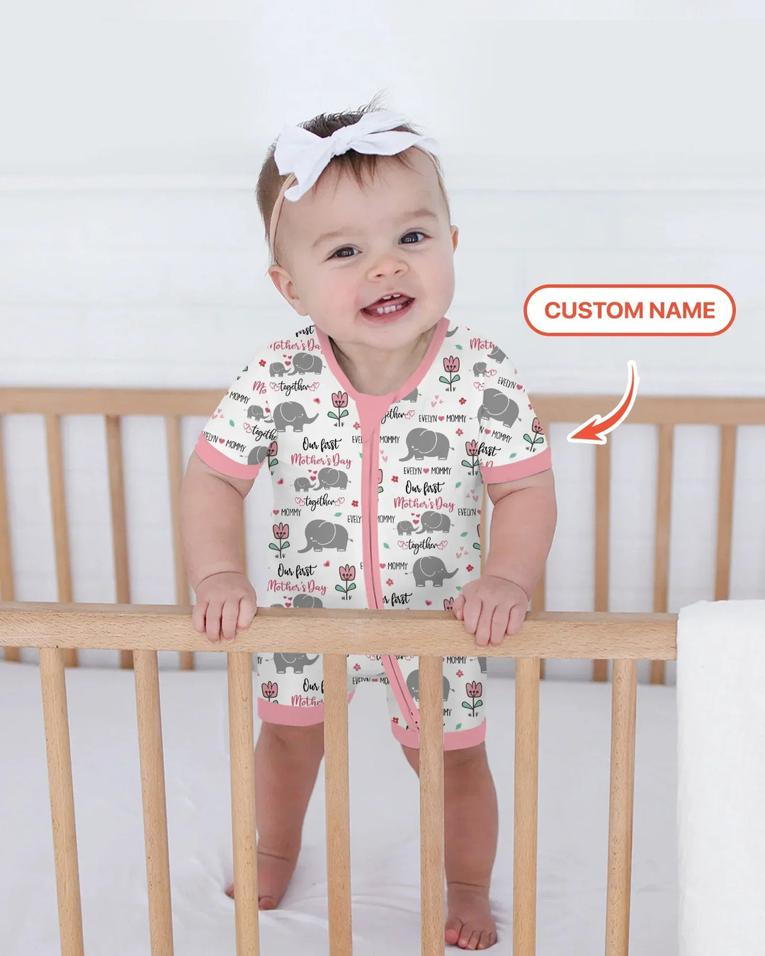 Custom Name Elephant Our First Mother's Day Bamboo Shorty Zippy