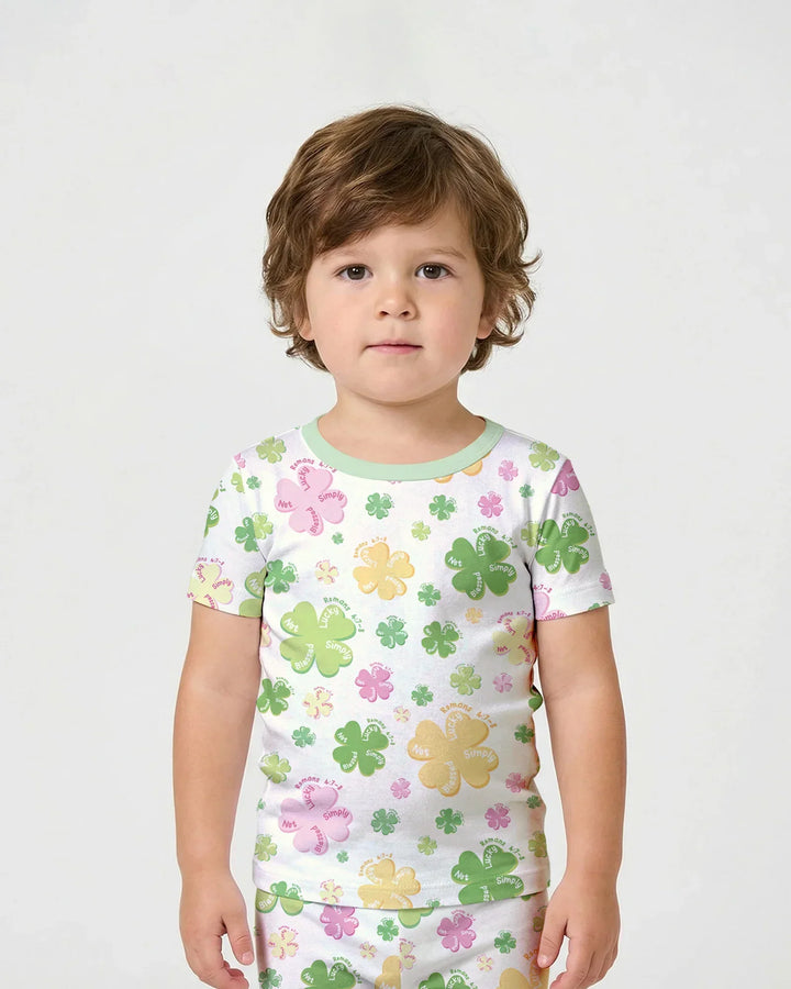 Shamrocks Print St. Patrick's Day Bamboo Two Piece Short Sleeve Pajama Set