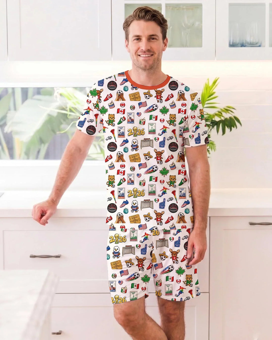 Soccer Cup 2026 Family Matching Bamboo Men Short Sleeve Short Pajama Set
