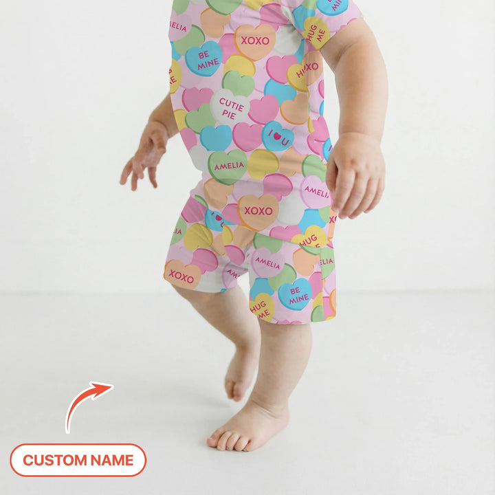 Valentine Candy Crush Family Matching Bamboo Two Piece Short Sleeve Shorts Pajama Set
