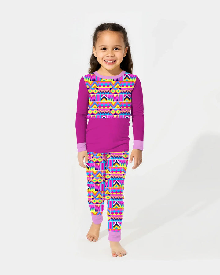 Kente Vibes Family Matching Bamboo Two Piece Long Sleeve Pajama Set