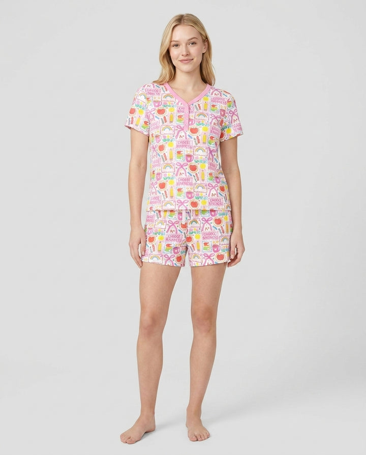 Kindness School Girl Bamboo Women Short Sleeve Short Pajama Set