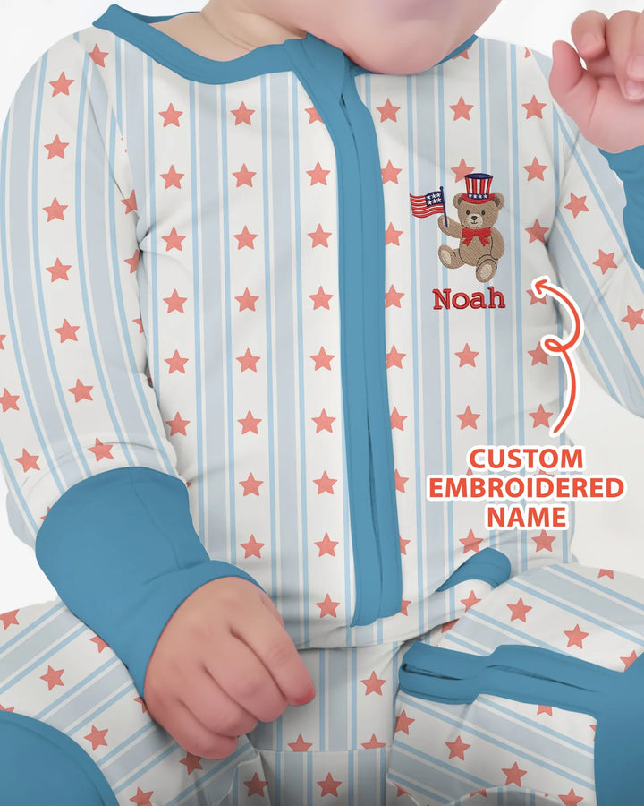 Custom Embroidered First 4th Of July Baby Bamboo Convertible Zippy