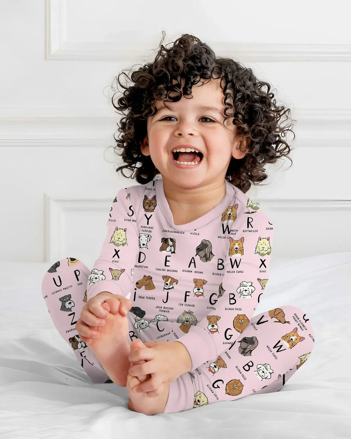 Funny Dogs Alphabet Bamboo Two Piece Long Sleeve Pajama Set