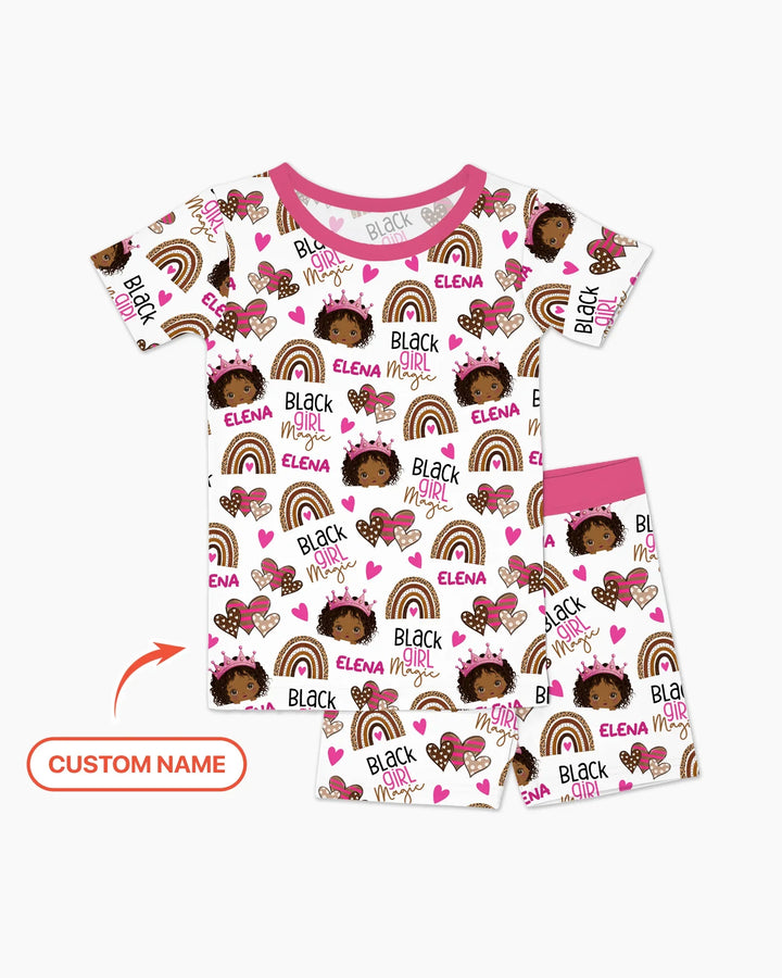 Custom Name Black Girl Magic Bamboo Two Piece Short Sleeve Shorts Pajama Set