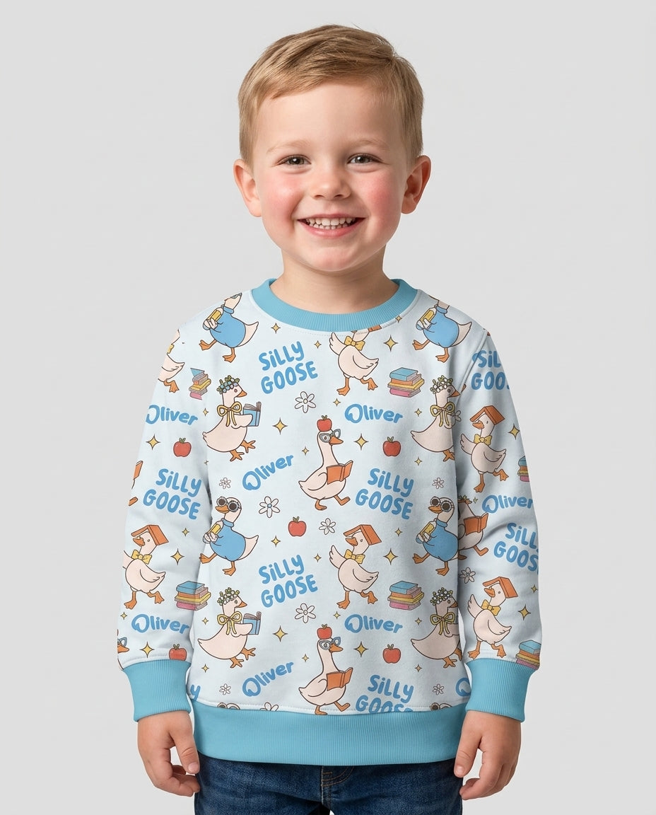 Custom Name Silly Goose Back to School Bamboo Crewneck Sweatshirt