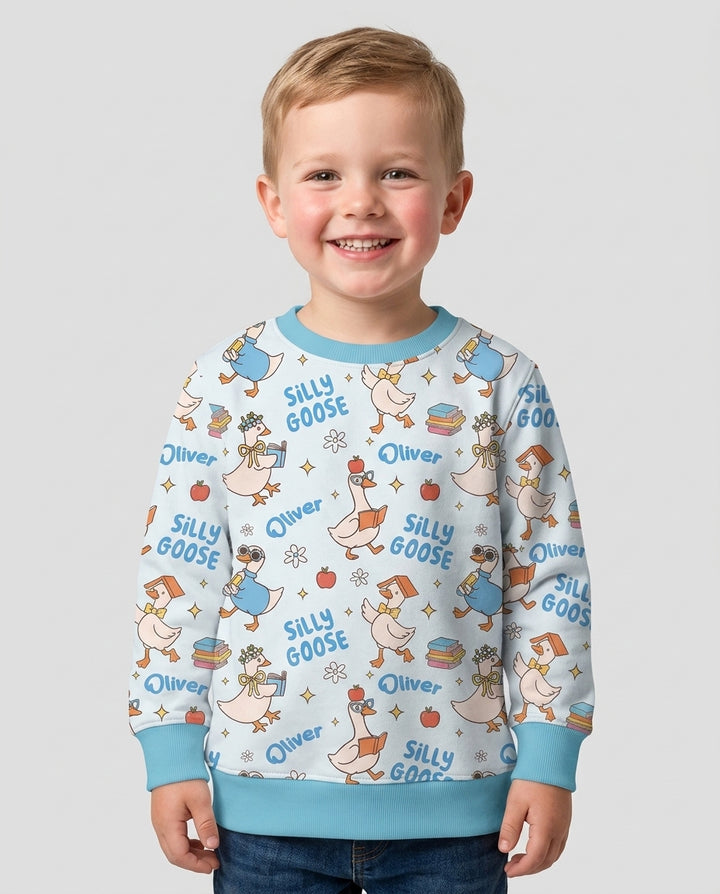 Custom Name Silly Goose Back to School Bamboo Crewneck Sweatshirt