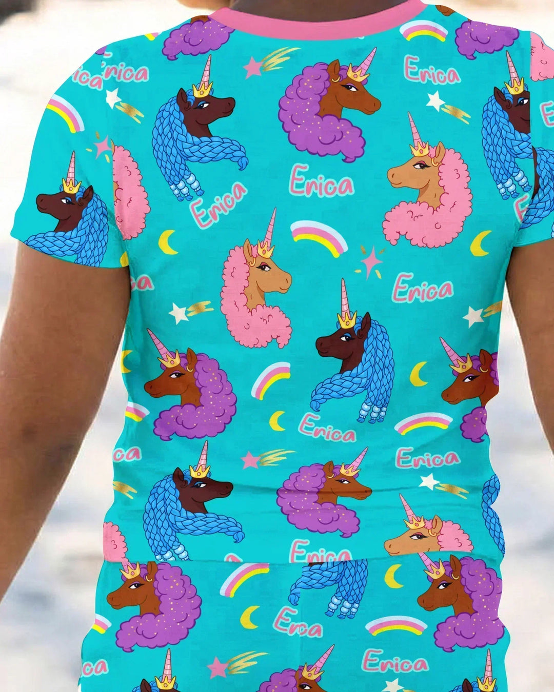 African Astro Unicorn Bamboo Two Piece Short Sleeve Shorts Pajama Set