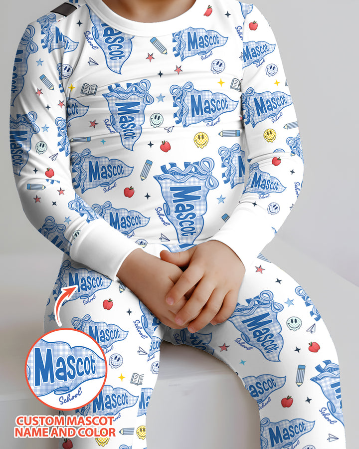 Custom Mascot School Name Bamboo Two Piece Long Sleeve Pajama Set