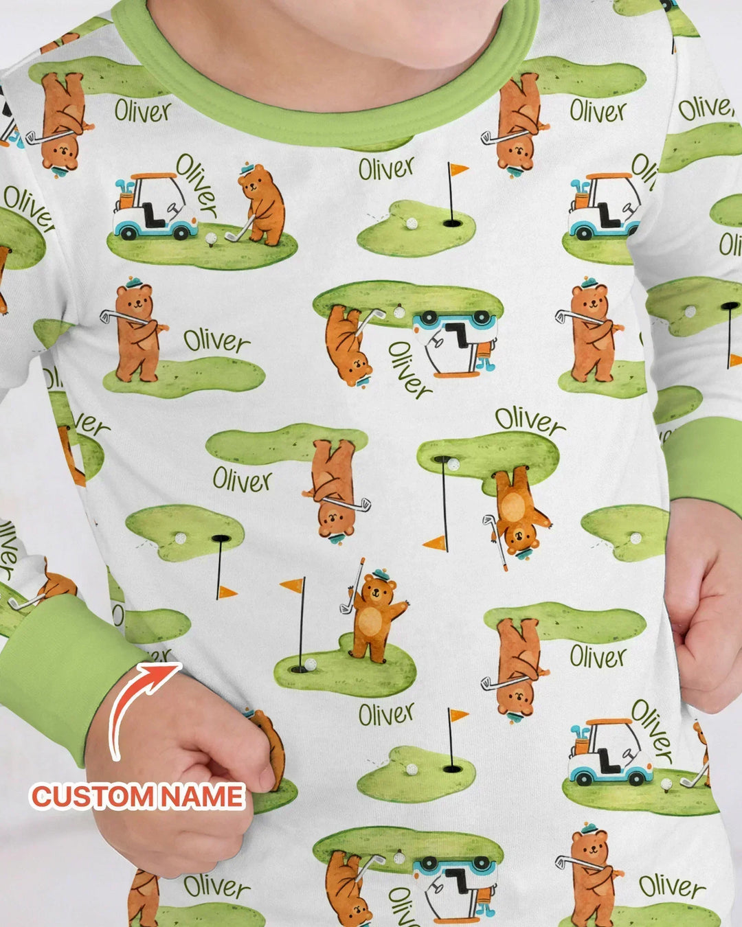 Custom Name Little Bear Golf Club Bamboo Two Piece Long Sleeve Pajama Set