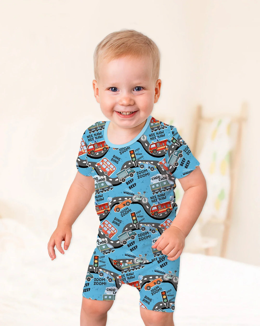 Zoom Zoom Beep Beep Bamboo Two Piece Short Sleeve Shorts Pajama Set