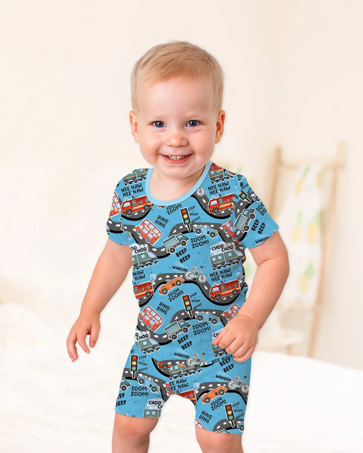 Zoom Zoom Beep Beep Bamboo Two Piece Short Sleeve Shorts Pajama Set