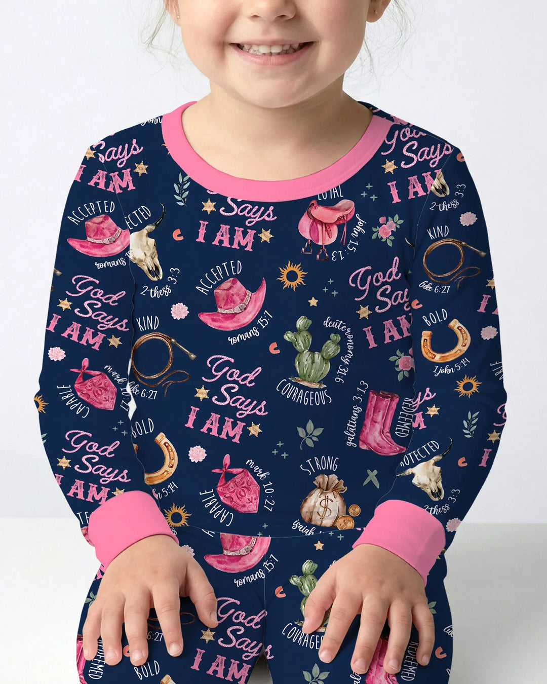 God Says I Am Western Faith Bamboo Two Piece Long Sleeve Pajama Set