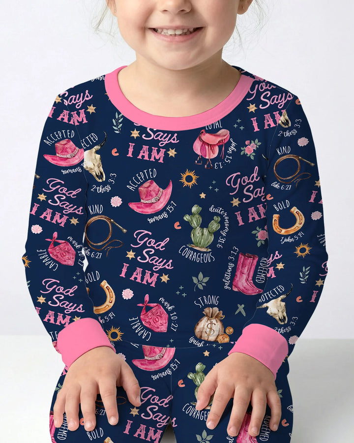 God Says I Am Western Faith Bamboo Two Piece Long Sleeve Pajama Set