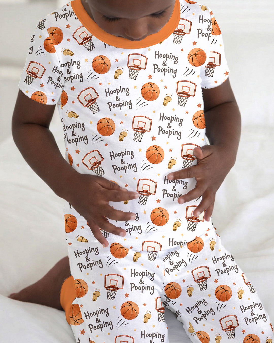 Funny Basketball Hooping & Pooping Bamboo Two Piece Short Sleeve Pajama Set