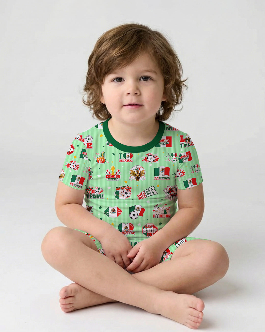 Soccer Game Day Go Team Mexico Family Matching Bamboo Two Piece Short Sleeve Shorts Pajama Set