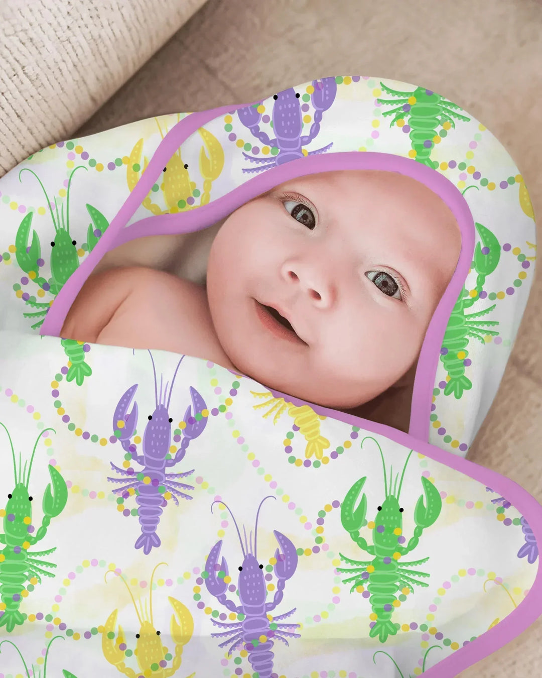 Mardi Gras Crawfish Family Matching Hooded Bamboo Towel Set