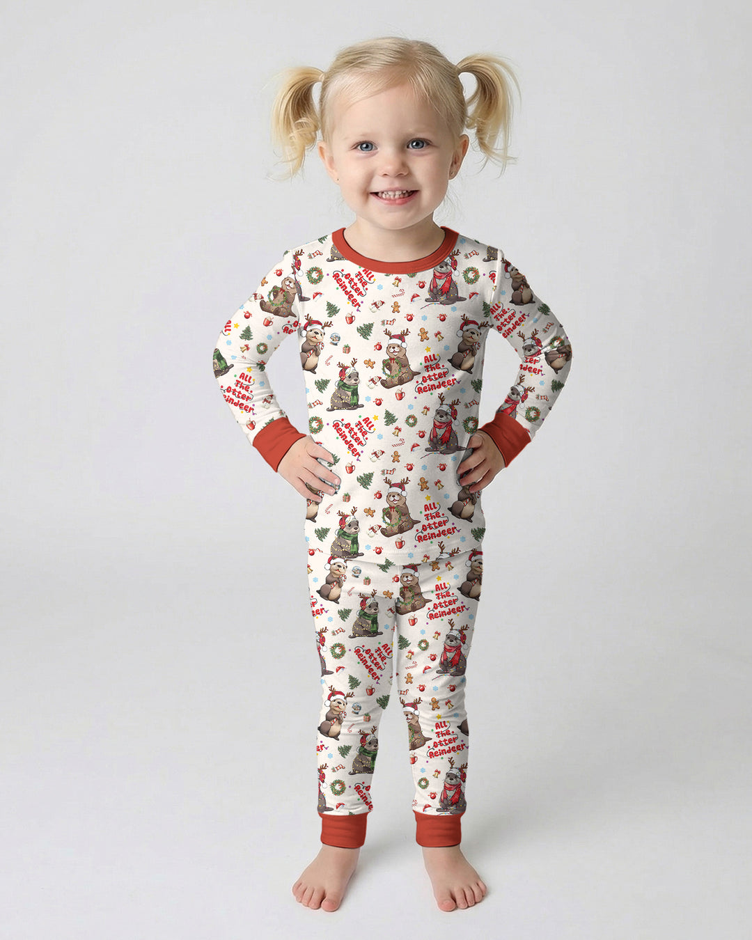 All The Otter Reindeer Bamboo Two Piece Long Sleeve Pajama Set