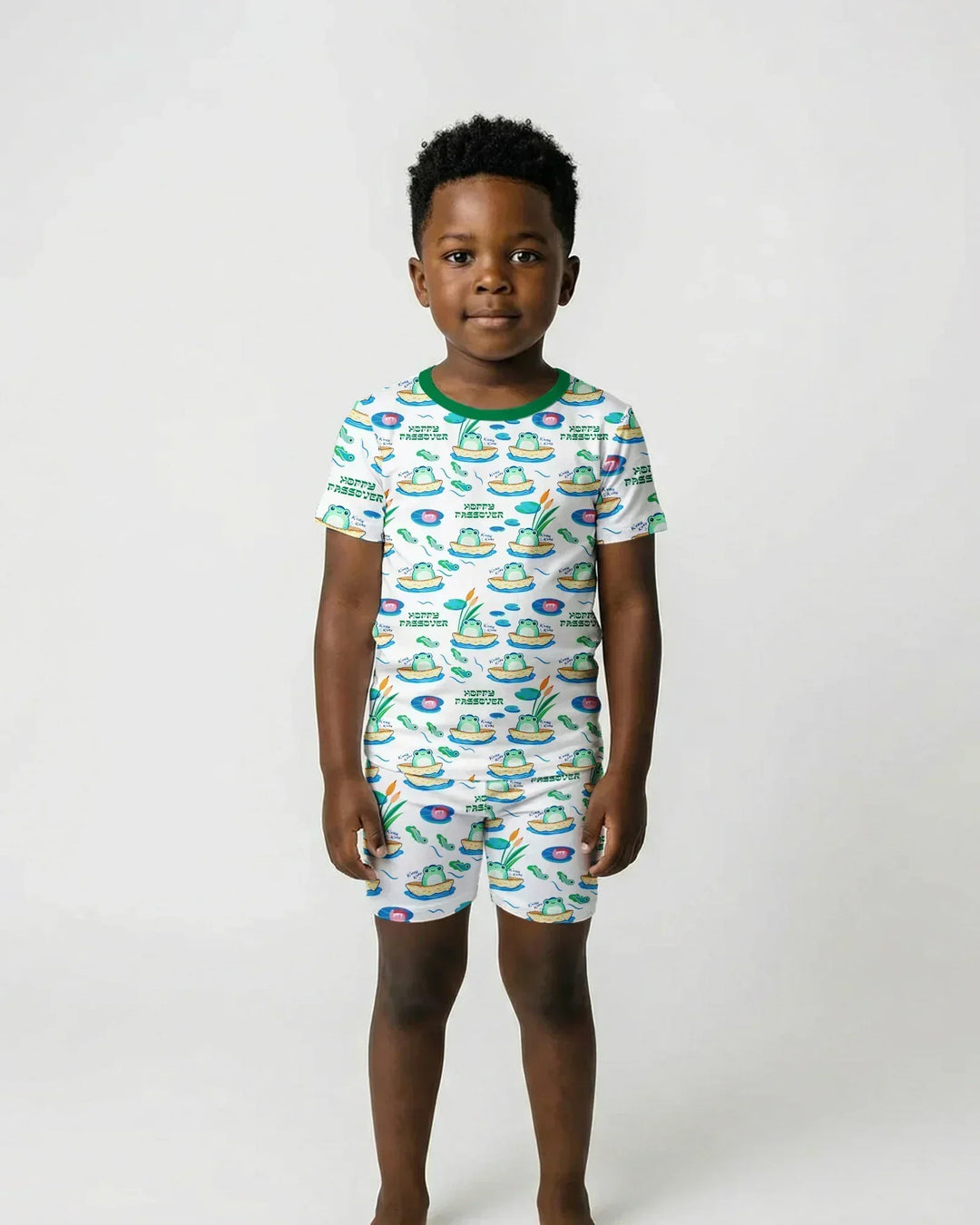 Hoppy Passover Family Matching Bamboo Two Piece Short Sleeve Shorts Pajama Set