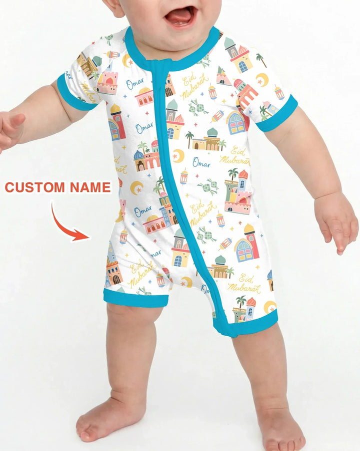 Eid Mubarak Custom Name Bamboo Shorty Zippy
