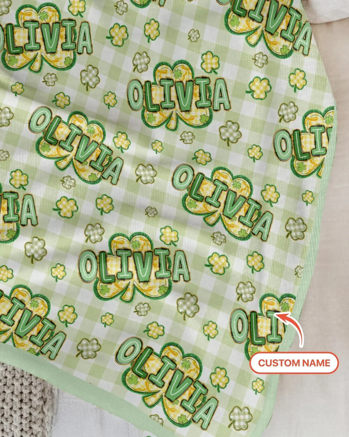 Lucky Shamrock Custom Name Bamboo Blanket