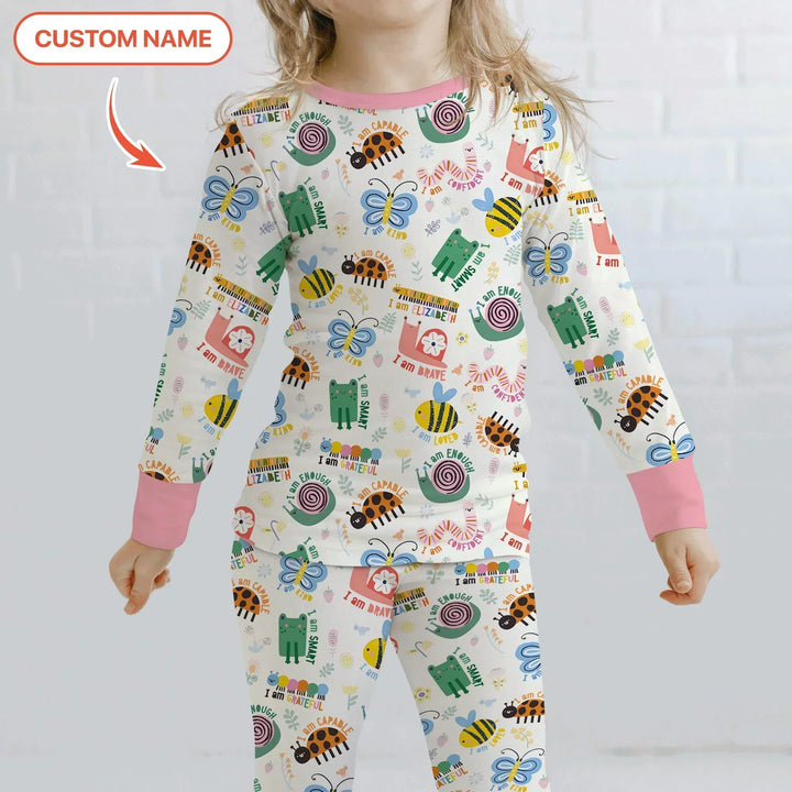 Spring Garden Custom Name Bamboo Two Piece Long Sleeve Pajama Set
