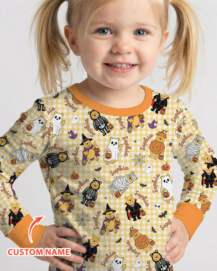 Halloween Bear Custom Name Bamboo Two Piece Long Sleeve Pajama Set
