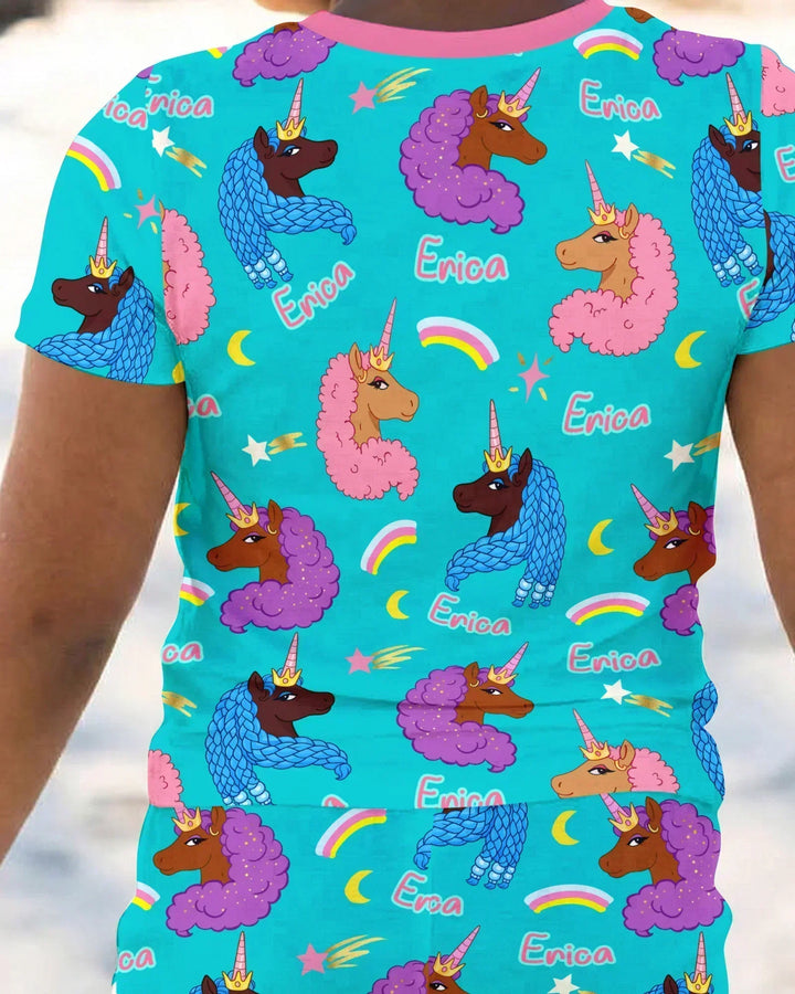 African Astro Unicorn Bamboo Two Piece Short Sleeve Pajama Set