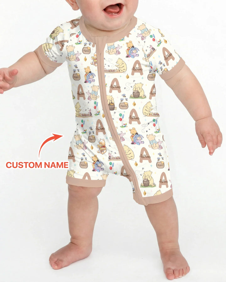 Honey Bear Monogram Bamboo Shorty Zippy