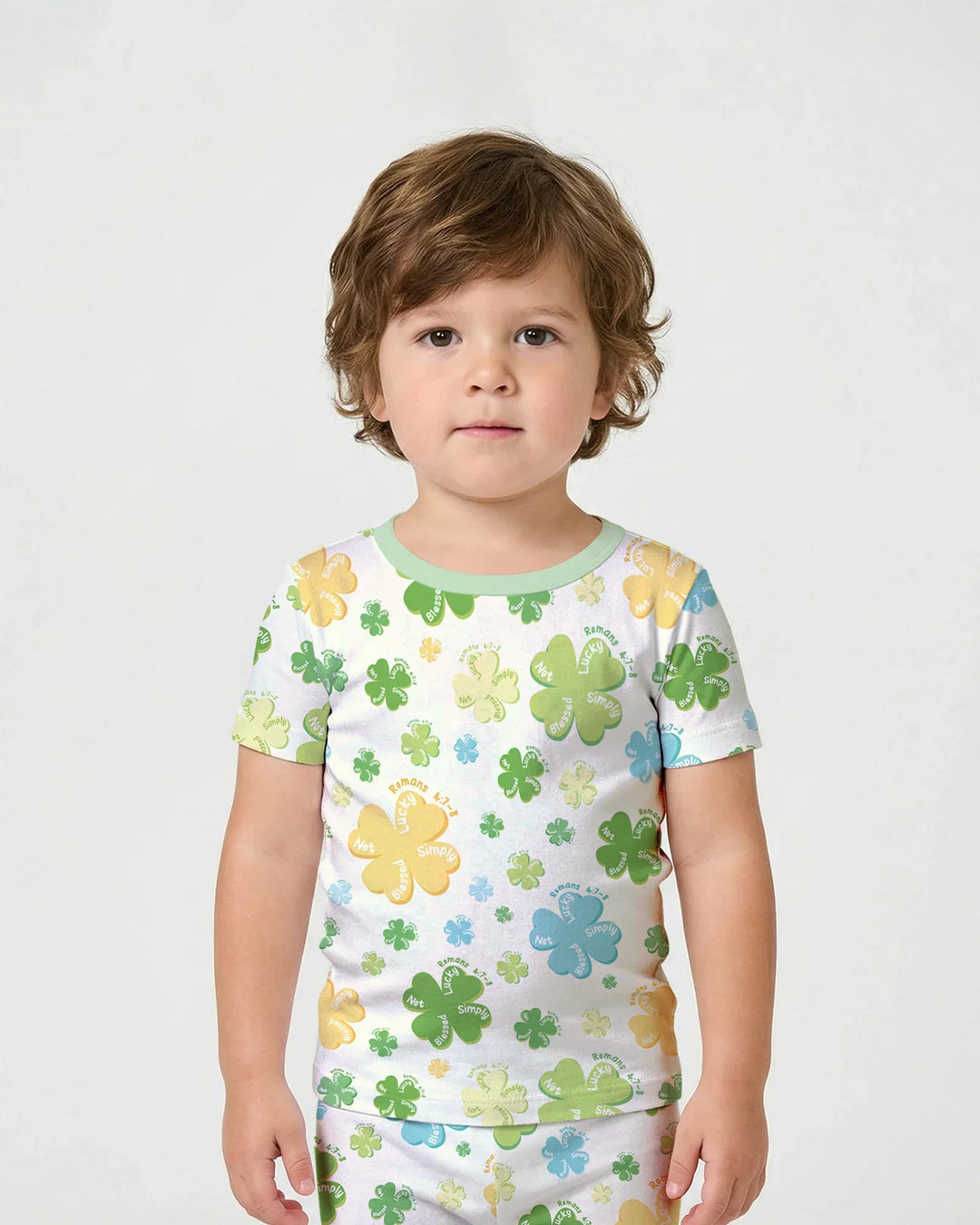 Shamrocks Print St. Patrick's Day Bamboo Two Piece Short Sleeve Shorts Pajama Set