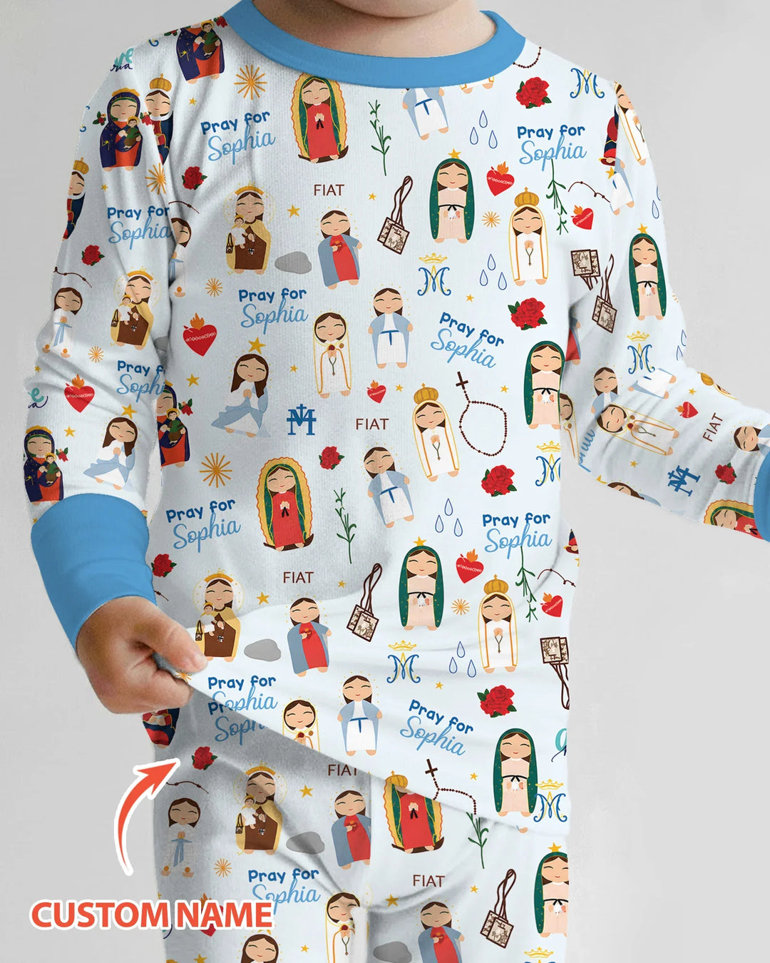 Mother Mary Pray For Me Custom Name Bamboo Two Piece Long Sleeve Pajama Set