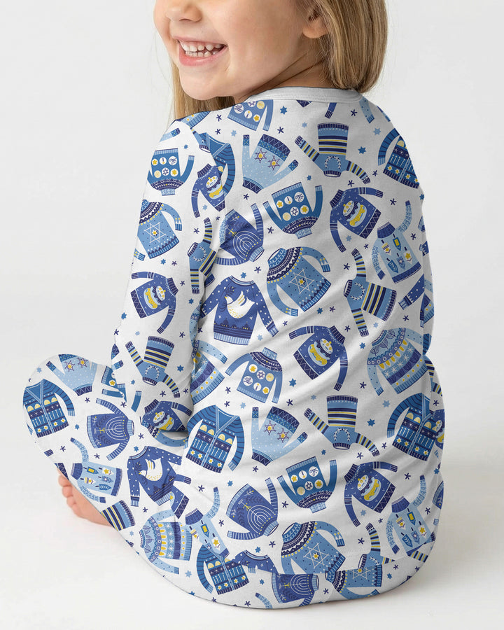 Cute Hanukkah Jumpers Bamboo Two Piece Long Sleeve Pajama Set