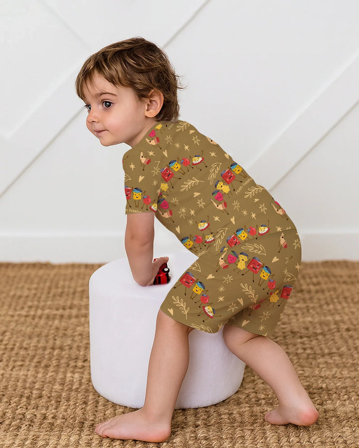 Let's Celebrate Rosh Hashanah Bamboo Two Piece Short Sleeve Shorts Pajama Set