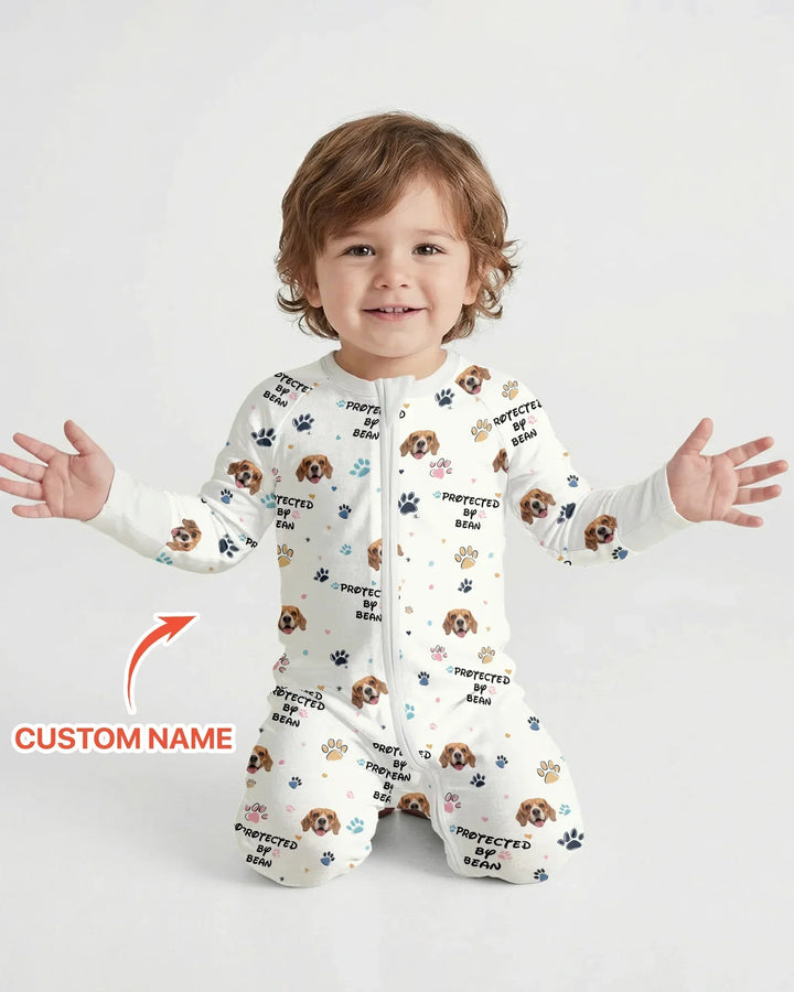 Custom Dogs Photo "Protected By" Bamboo Convertible Zippered Romper