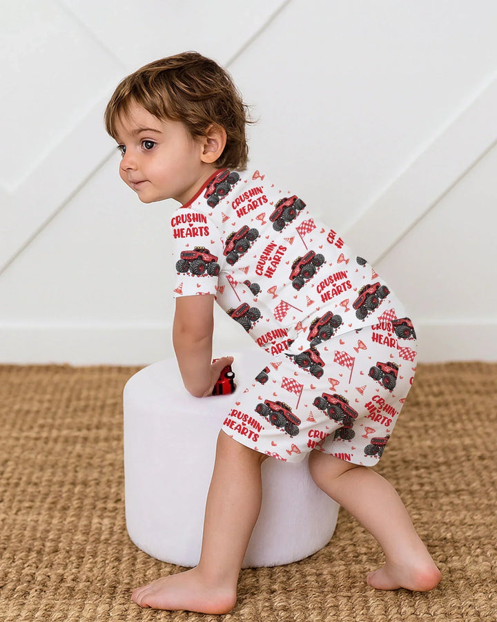 Crushin Hearts Bamboo Two Piece Short Sleeve Shorts Pajama Set