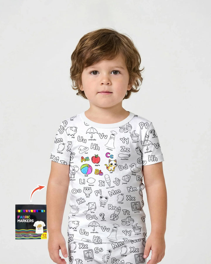 All Colorable Alphabet Bamboo Two Piece Short Sleeve Shorts Pajama Set