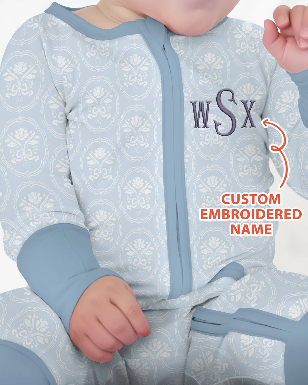 Personalized Floral Embroidered Baby Bamboo Convertible Zippy