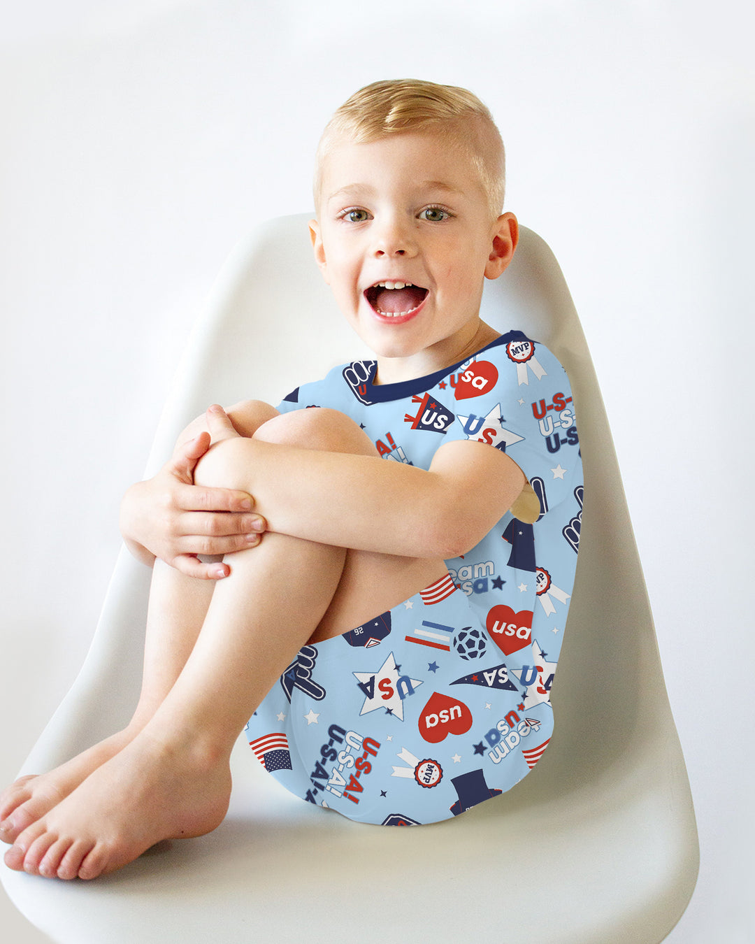 Soccer Party Team USA Bamboo Two Piece Short Sleeve Shorts Pajama Set